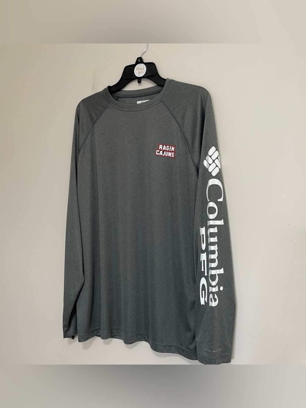 Columbia ~Ragin Cajun Logo   
Long-Sleeve  Shirt - Charcoal ~ Size Large